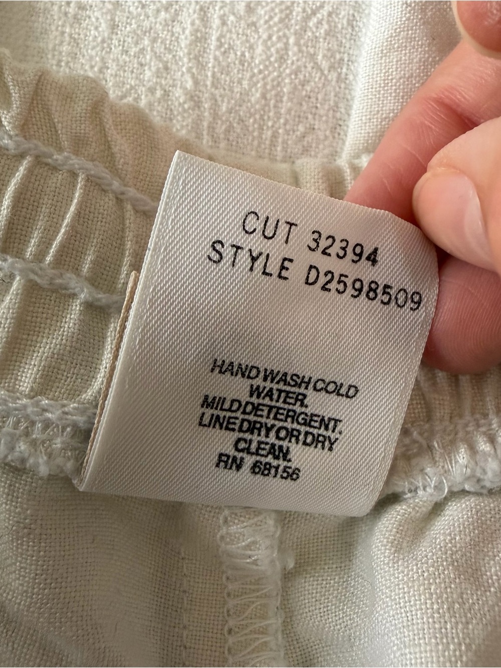 Essentials Style White Linen Blend Drawstring Pull-On Pants - Picture 4 of 4